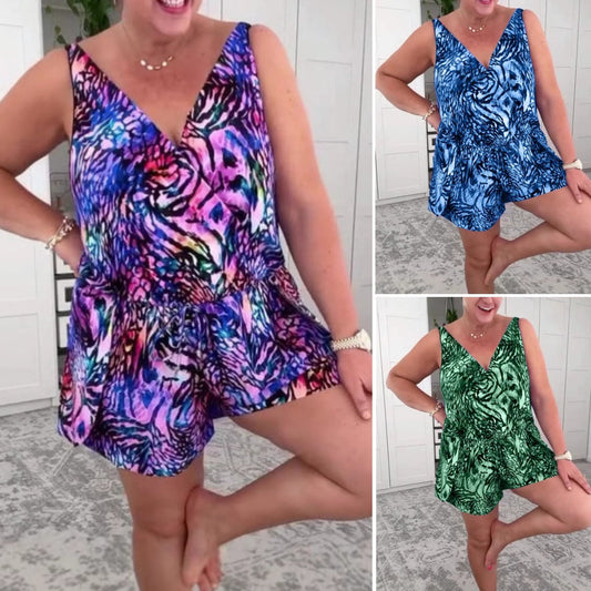 🔥Summer Hot Sale👗 Sleeveless V-Neck Printed Swimsuit
